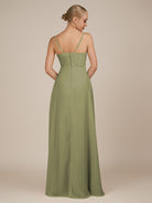 KissDress-Rhonda Thyme Sheath Chiffon V Neck Ruffled Long Bridesmaid Dress with Slit