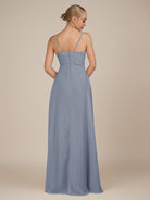 KissDress-Rhonda Twilight Sheath Chiffon V Neck Ruffled Long Bridesmaid Dress with Slit