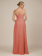 KissDress-Rhonda Wild Rose Sheath Chiffon V Neck Ruffled Long Bridesmaid Dress with Slit