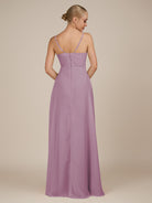 KissDress-Rhonda Wisteria Sheath Chiffon V Neck Ruffled Long Bridesmaid Dress with Slit