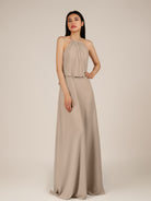 KissDress-Rhoswen Almond Sheath Chiffon Halter Neck Long Bridesmaid Dress