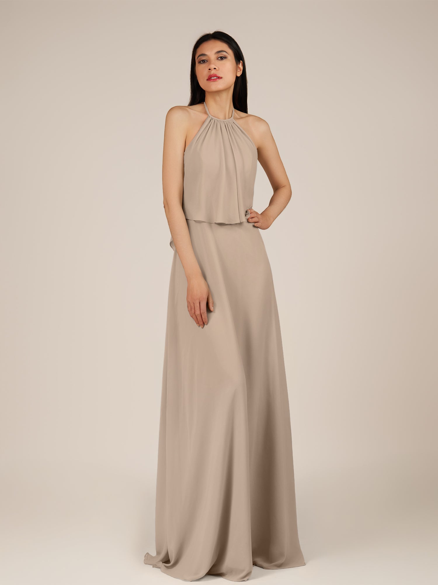 KissDress-Rhoswen Almond Sheath Chiffon Halter Neck Long Bridesmaid Dress