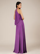 KissDress-Rhoswen Amethyst Sheath Chiffon Halter Neck Long Bridesmaid Dress
