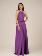 KissDress-Rhoswen Amethyst Sheath Chiffon Halter Neck Long Bridesmaid Dress