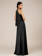 KissDress-Rhoswen Black Sheath Chiffon Halter Neck Long Bridesmaid Dress