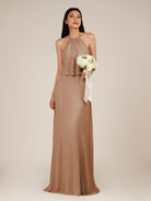 KissDress-Rhoswen Bronzer Sheath Chiffon Halter Neck Long Bridesmaid Dress