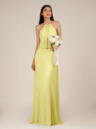 KissDress-Rhoswen Buttercup Sheath Chiffon Halter Neck Long Bridesmaid Dress