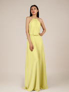 KissDress-Rhoswen Buttercup Sheath Chiffon Halter Neck Long Bridesmaid Dress