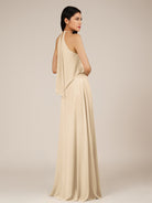 KissDress-Rhoswen Champagne Sheath Chiffon Halter Neck Long Bridesmaid Dress