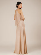 KissDress-Rhoswen Champagne Rose Sheath Chiffon Halter Neck Long Bridesmaid Dress