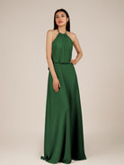 KissDress-Rhoswen Dark Green Sheath Chiffon Halter Neck Long Bridesmaid Dress