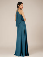 KissDress-Rhoswen Dark Teal Sheath Chiffon Halter Neck Long Bridesmaid Dress
