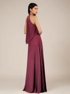 KissDress-Rhoswen Desert Rose Sheath Chiffon Halter Neck Long Bridesmaid Dress