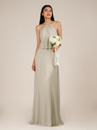 KissDress-Rhoswen Dove Gray Sheath Chiffon Halter Neck Long Bridesmaid Dress