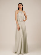 KissDress-Rhoswen Dove Gray Sheath Chiffon Halter Neck Long Bridesmaid Dress