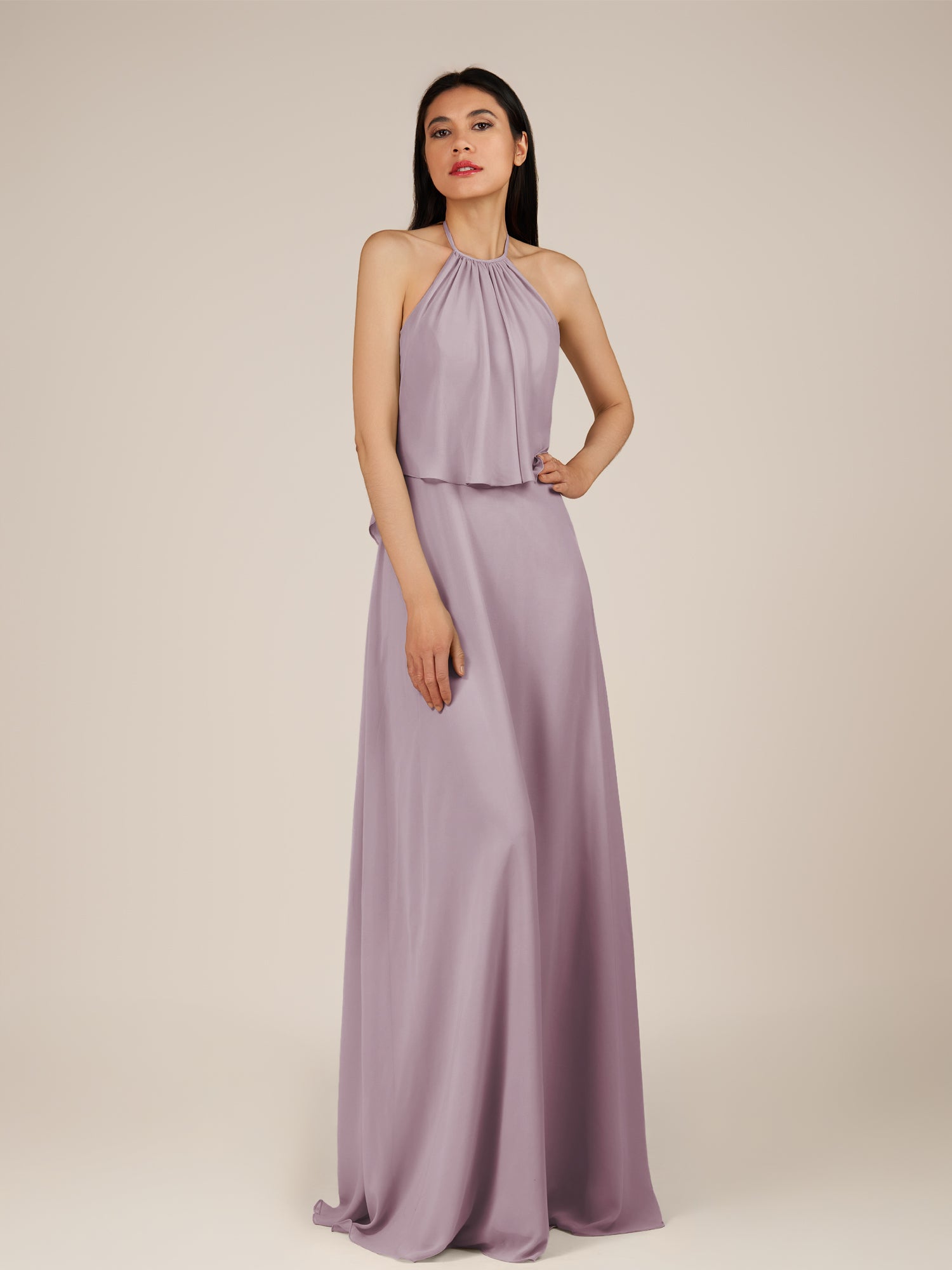 KissDress-Rhoswen Dusk Sheath Chiffon Halter Neck Long Bridesmaid Dress