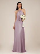KissDress-Rhoswen Dusk Sheath Chiffon Halter Neck Long Bridesmaid Dress