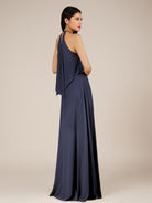 KissDress-Rhoswen Dusk Blue Sheath Chiffon Halter Neck Long Bridesmaid Dress
