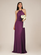 KissDress-Rhoswen Fig Sheath Chiffon Halter Neck Long Bridesmaid Dress