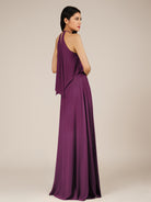 KissDress-Rhoswen Fig Sheath Chiffon Halter Neck Long Bridesmaid Dress