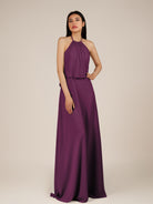 KissDress-Rhoswen Fig Sheath Chiffon Halter Neck Long Bridesmaid Dress