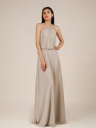 KissDress-Rhoswen Frost Sheath Chiffon Halter Neck Long Bridesmaid Dress