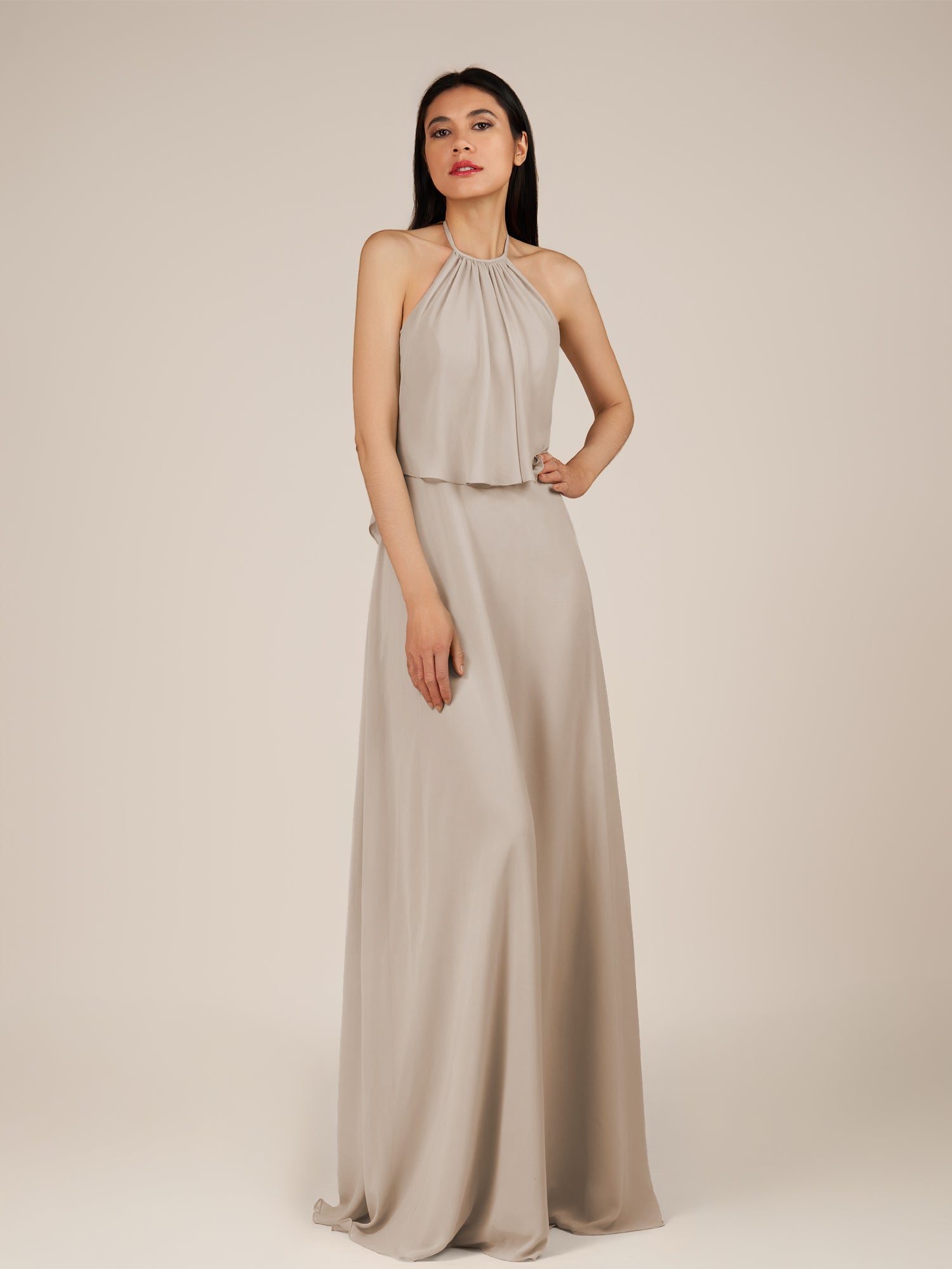 KissDress-Rhoswen Frost Sheath Chiffon Halter Neck Long Bridesmaid Dress