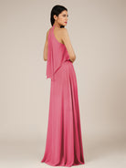 KissDress-Rhoswen Fuchsia Sheath Chiffon Halter Neck Long Bridesmaid Dress