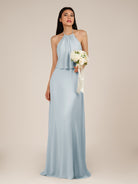 KissDress-Rhoswen Ice Sheath Chiffon Halter Neck Long Bridesmaid Dress