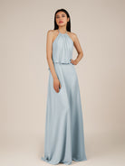 KissDress-Rhoswen Ice Sheath Chiffon Halter Neck Long Bridesmaid Dress