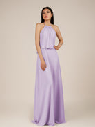 KissDress-Rhoswen Lavender Sheath Chiffon Halter Neck Long Bridesmaid Dress