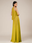 KissDress-Rhoswen Marigold Sheath Chiffon Halter Neck Long Bridesmaid Dress
