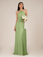 KissDress-Rhoswen Matcha Sheath Chiffon Halter Neck Long Bridesmaid Dress