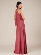 KissDress-Rhoswen Merlot Sheath Chiffon Halter Neck Long Bridesmaid Dress