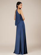 KissDress-Rhoswen Navy Sheath Chiffon Halter Neck Long Bridesmaid Dress