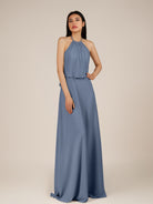 KissDress-Rhoswen Neptune Sheath Chiffon Halter Neck Long Bridesmaid Dress