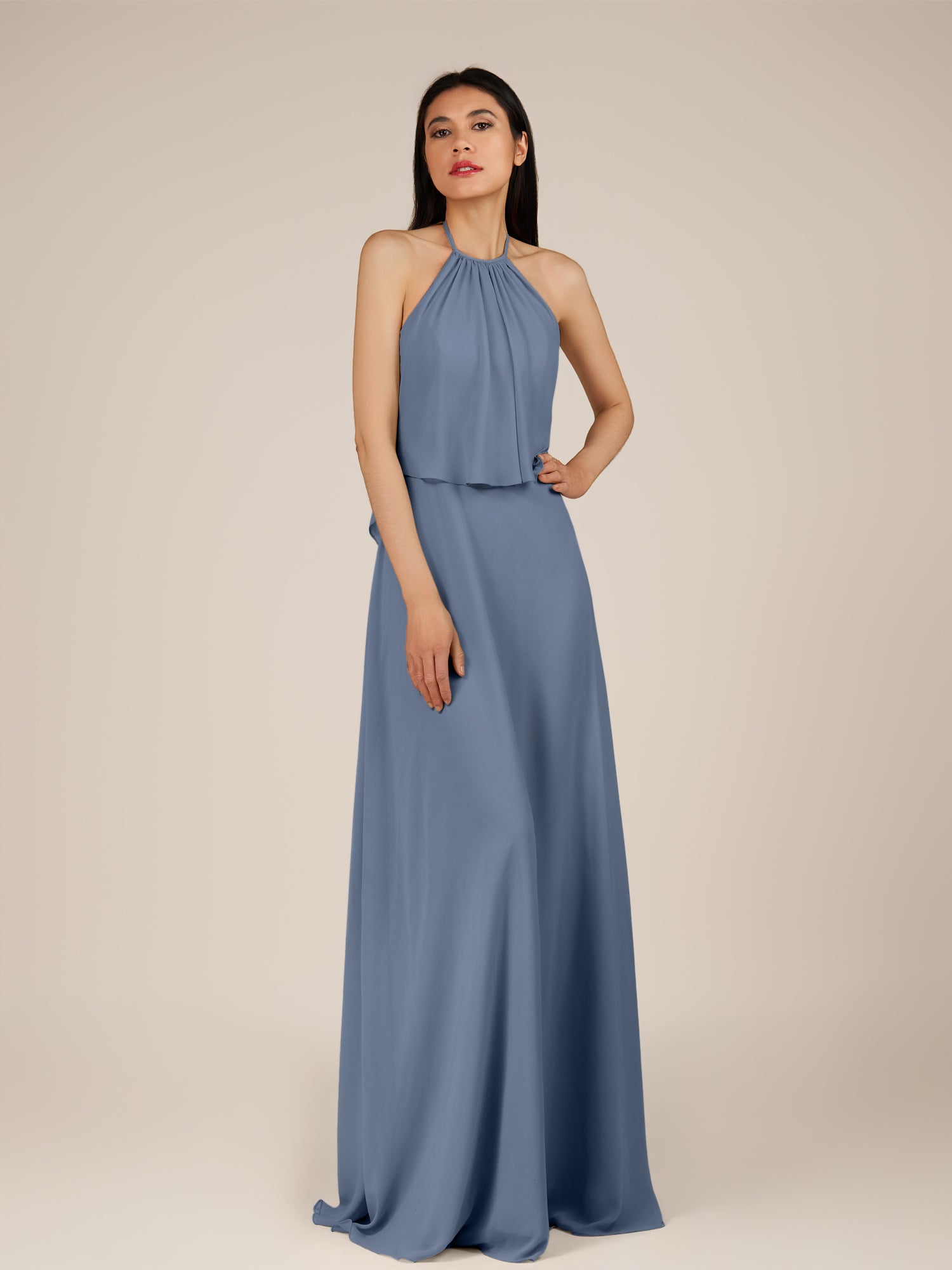 KissDress-Rhoswen Neptune Sheath Chiffon Halter Neck Long Bridesmaid Dress