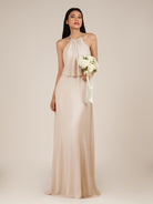 KissDress-Rhoswen Pale Blush Sheath Chiffon Halter Neck Long Bridesmaid Dress