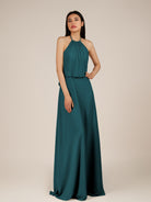 KissDress-Rhoswen Pine Sheath Chiffon Halter Neck Long Bridesmaid Dress