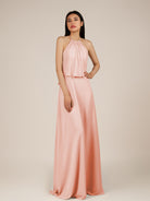 KissDress-Rhoswen Rose Petal Sheath Chiffon Halter Neck Long Bridesmaid Dress