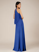 KissDress-Rhoswen Royal Blue Sheath Chiffon Halter Neck Long Bridesmaid Dress