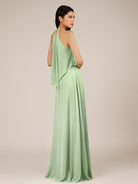 KissDress-Rhoswen Sage Sheath Chiffon Halter Neck Long Bridesmaid Dress