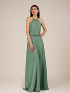 KissDress-Rhoswen Sea Glass Sheath Chiffon Halter Neck Long Bridesmaid Dress