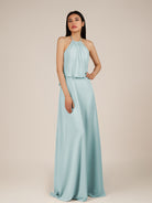 KissDress-Rhoswen Sky Blue Sheath Chiffon Halter Neck Long Bridesmaid Dress