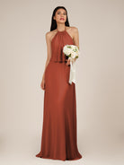 KissDress-Rhoswen Spice Sheath Chiffon Halter Neck Long Bridesmaid Dress