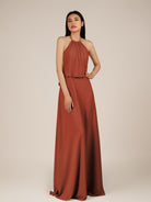 KissDress-Rhoswen Spice Sheath Chiffon Halter Neck Long Bridesmaid Dress