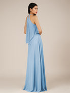 KissDress-Rhoswen Steel Blue Sheath Chiffon Halter Neck Long Bridesmaid Dress
