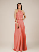 KissDress-Rhoswen Sunset Sheath Chiffon Halter Neck Long Bridesmaid Dress