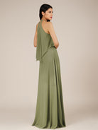 KissDress-Rhoswen Thyme Sheath Chiffon Halter Neck Long Bridesmaid Dress