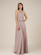 KissDress-Rhoswen Toffee Sheath Chiffon Halter Neck Long Bridesmaid Dress